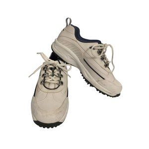 Footjoy youth size 4M White Navy Leather plastic spikes  Athletic  Golf Shoes